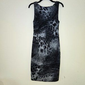 Vintage Y2K Cache SL Black White Animal Leopard Print Sheath Dress USA Made  sz6